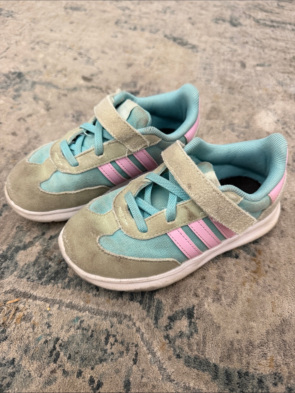 adidas Kids Teal and Pink Velcro Athletic Sneakers